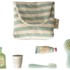 Zahnbürsten-Set in Tasche, Maus - Blaue Streifen